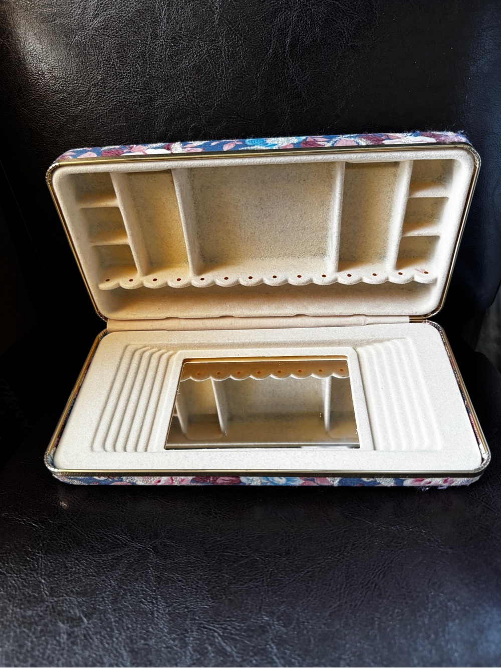 Vintage Floral Tapestry Jewelry Organizer Box with Mirror Cream Interior